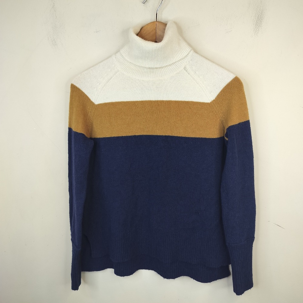 J.Crew Colorblock Turtleneck Sweater Small Merino Alpaca Preppy Soft Stretchy